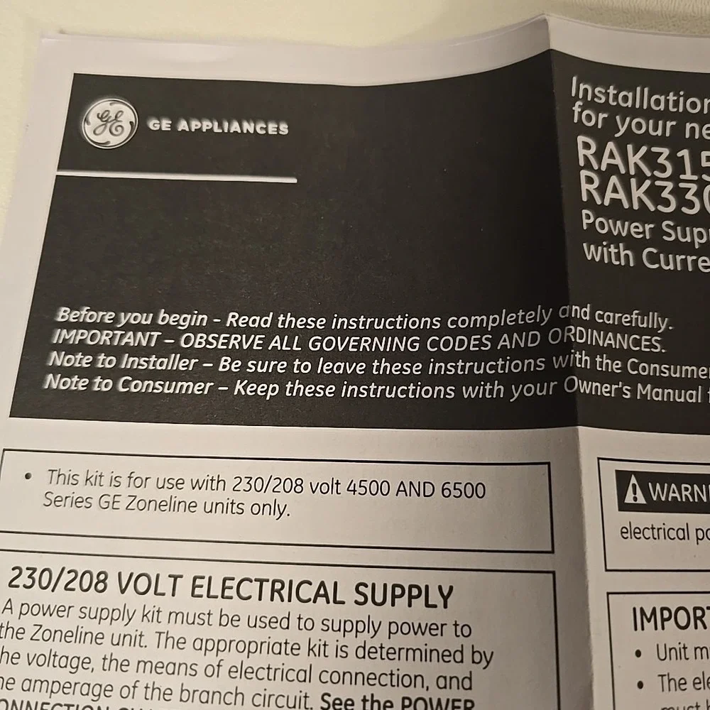 GE Appliance‎ Power Supply Kit 230/208V RAK320P New